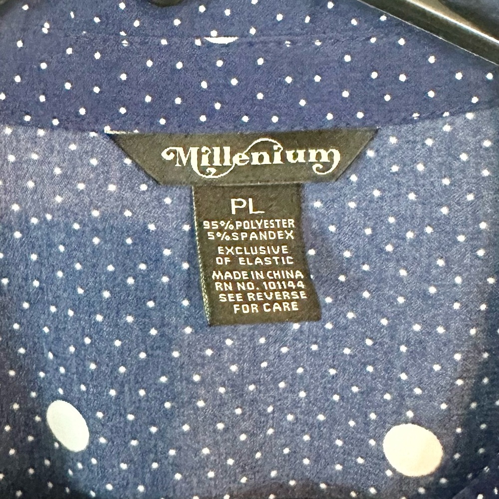 Elegant Navy Polka Dot Long Sleeve Dress - Size: Petite Large - Picture 2 of 8